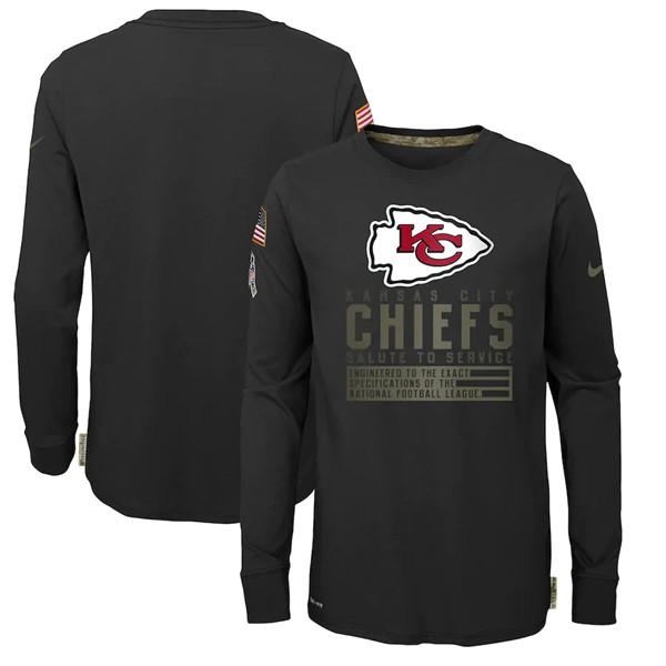 Youth Kansas City Chiefs 2020 Black Salute To Service Sideline Performance Long Sleeve T-Shirt